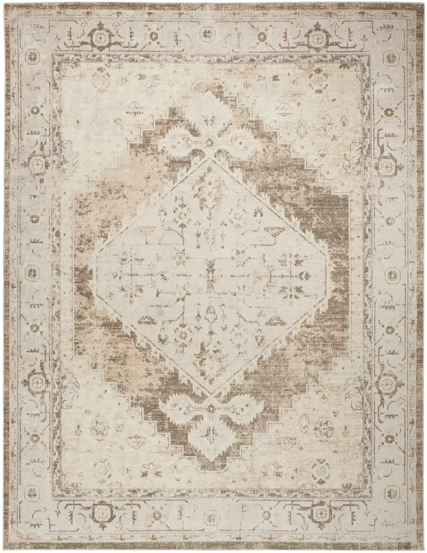 Tan And Beige Floral Distressed Area Rug Photo 9