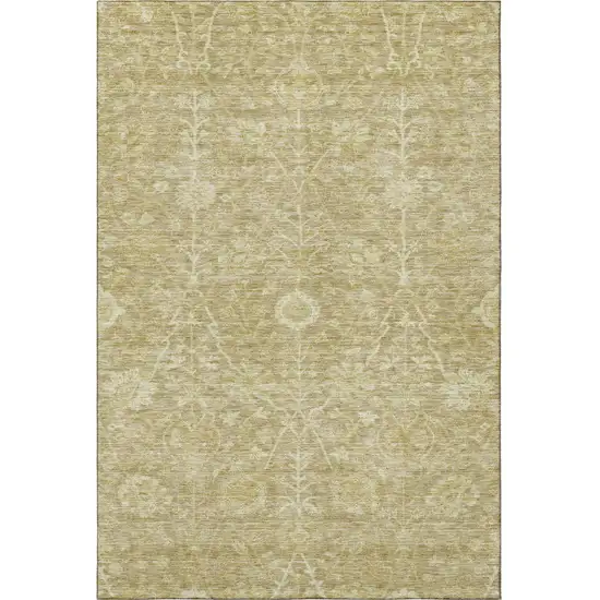 Tan And Beige Floral Washable Area Rug With UV Protection Photo 3
