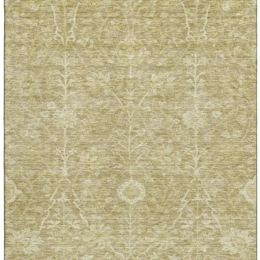 Tan And Beige Floral Washable Area Rug With UV Protection Photo 2