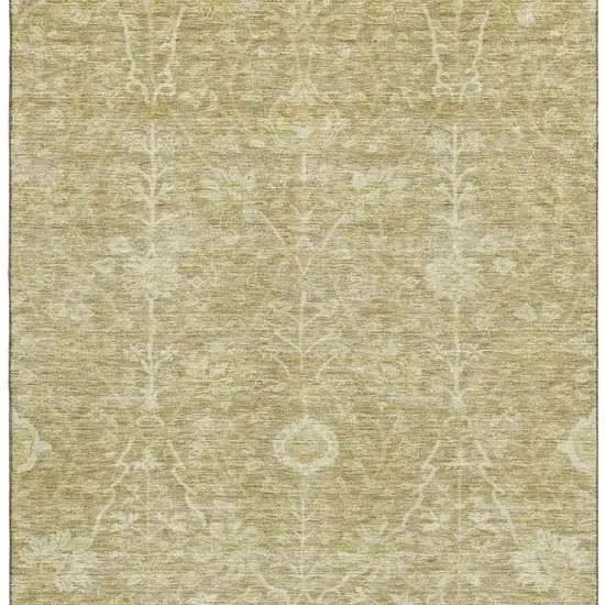 Tan And Beige Floral Washable Area Rug With UV Protection Photo 3