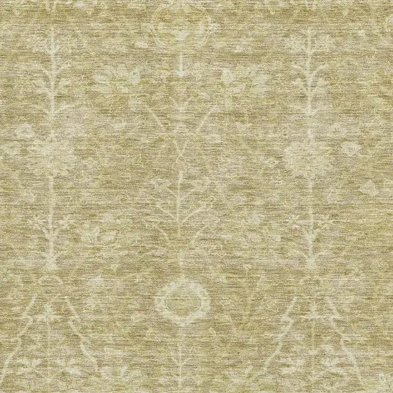 Tan And Beige Floral Washable Area Rug With UV Protection Photo 2