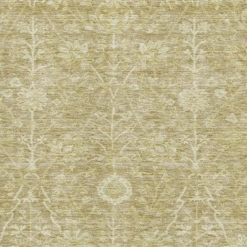 Tan And Beige Floral Washable Area Rug With UV Protection Photo 2