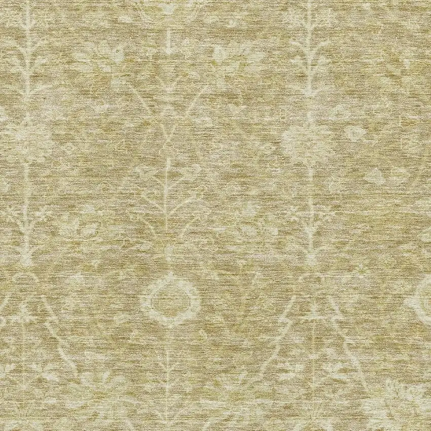 Tan And Beige Floral Washable Area Rug With UV Protection Photo 2