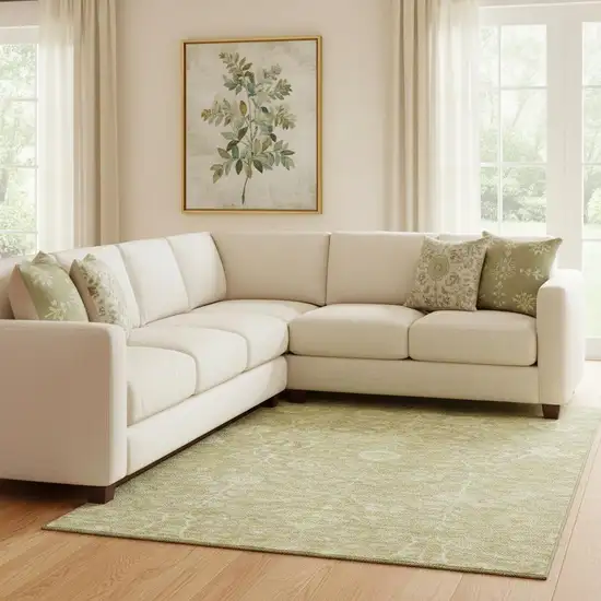 Tan And Beige Floral Washable Area Rug With UV Protection Photo 2