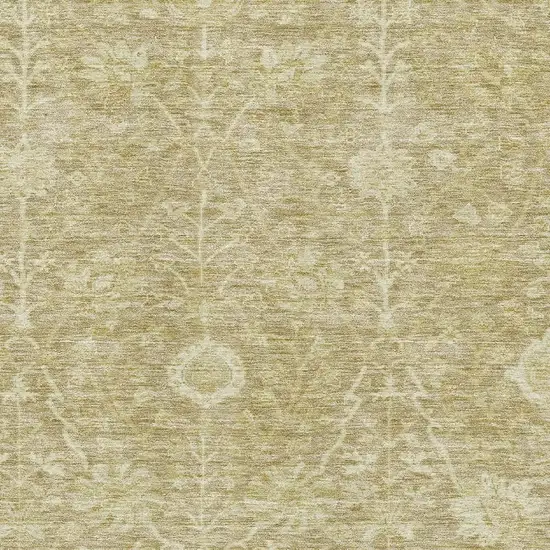 Tan And Beige Floral Washable Area Rug With UV Protection Photo 2