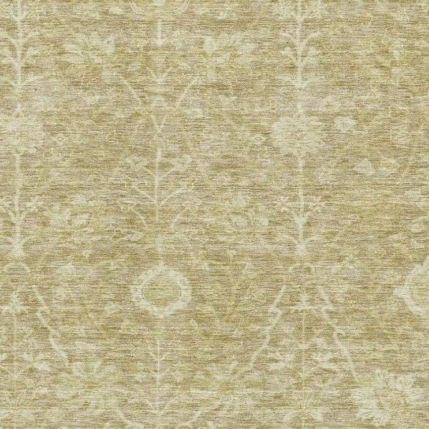 Tan And Beige Floral Washable Area Rug With UV Protection Photo 2