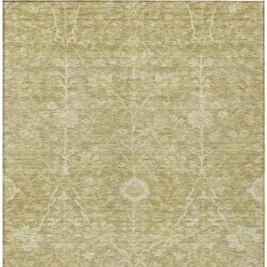 Tan And Beige Floral Washable Indoor Outdoor Area Rug Photo 5