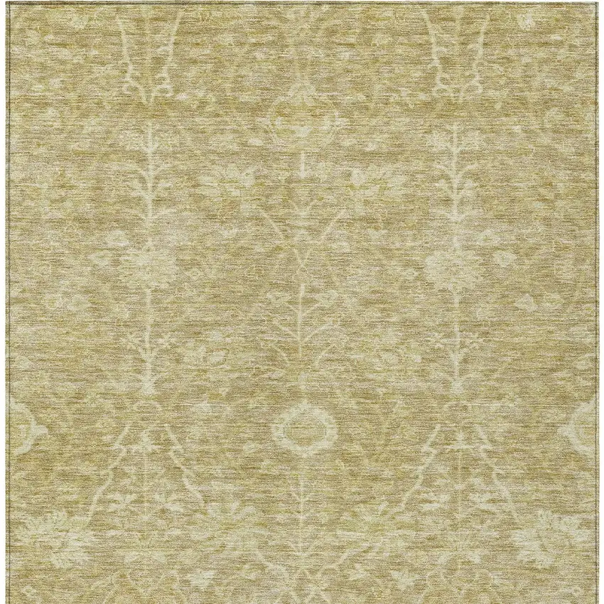 Tan And Beige Floral Washable Indoor Outdoor Area Rug Photo 5