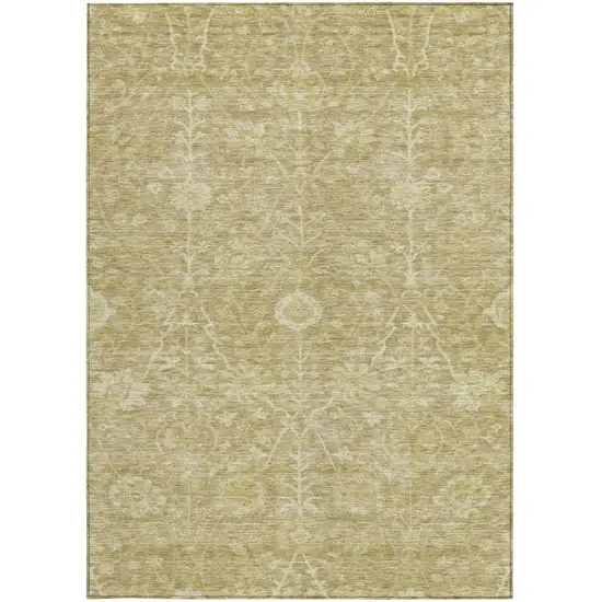 Tan And Beige Floral Washable Indoor Outdoor Area Rug Photo 6