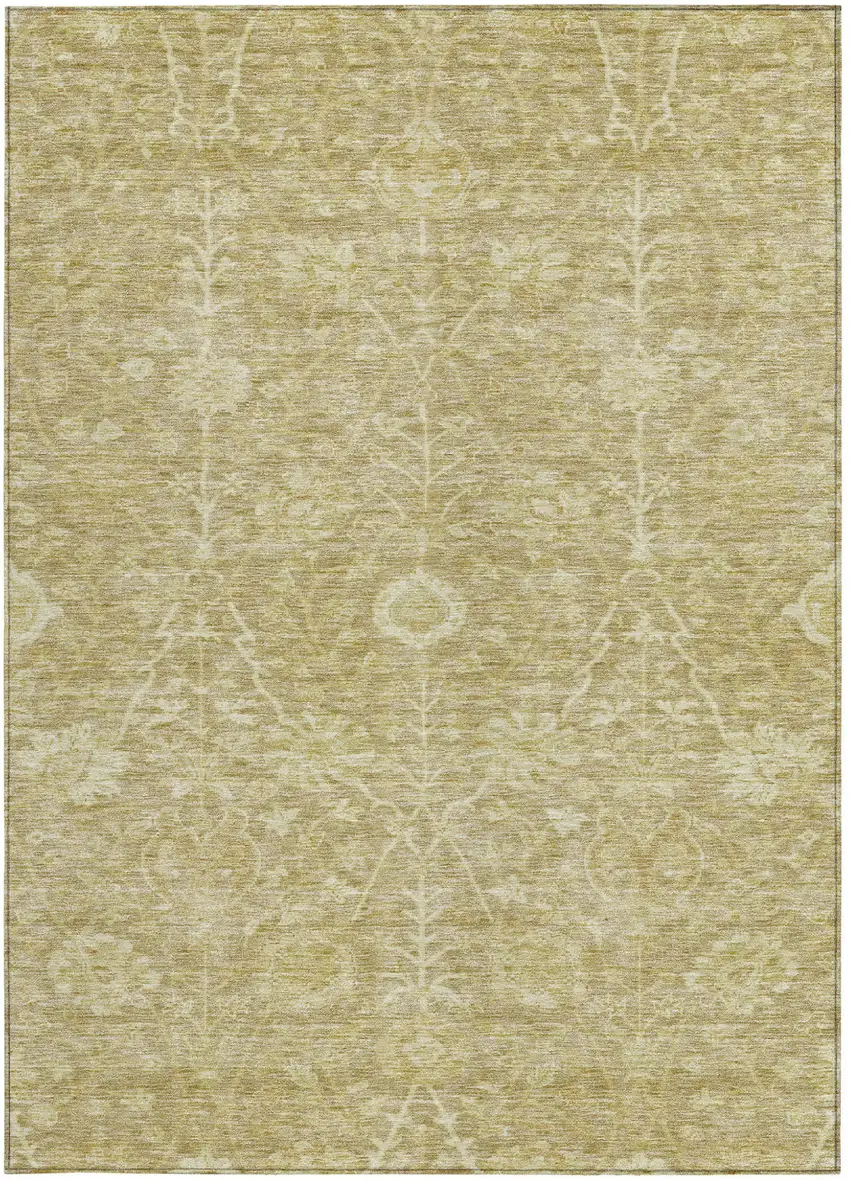 Tan And Beige Floral Washable Indoor Outdoor Area Rug Photo 6