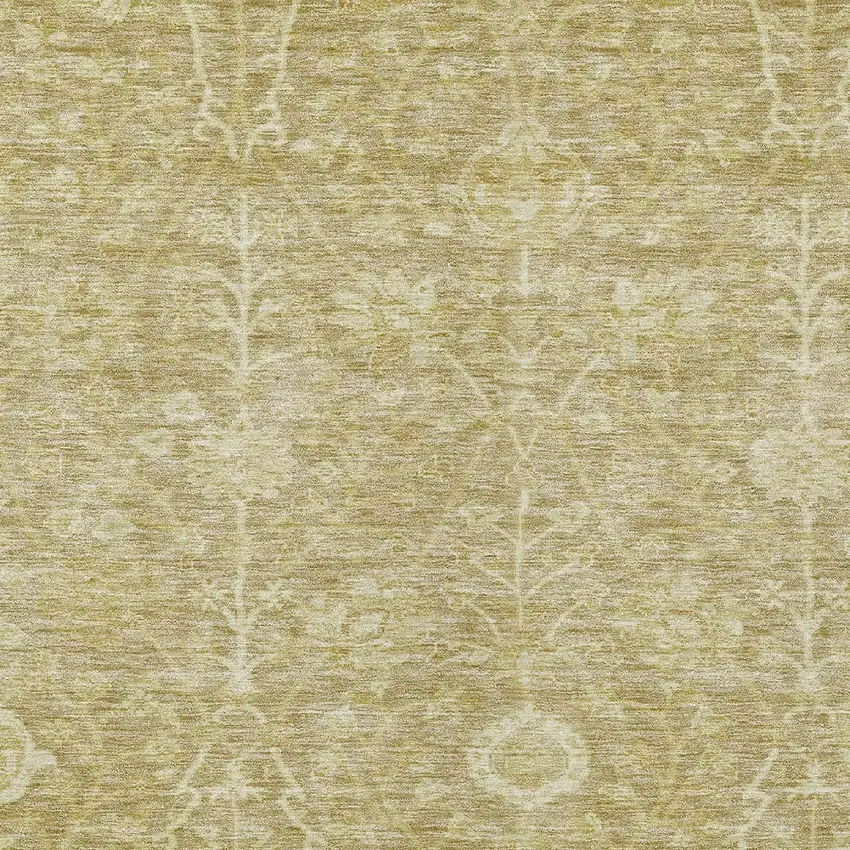 Tan And Beige Floral Washable Indoor Outdoor Area Rug Photo 5