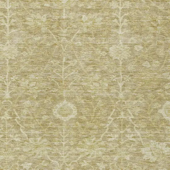 Tan And Beige Floral Washable Indoor Outdoor Area Rug Photo 5