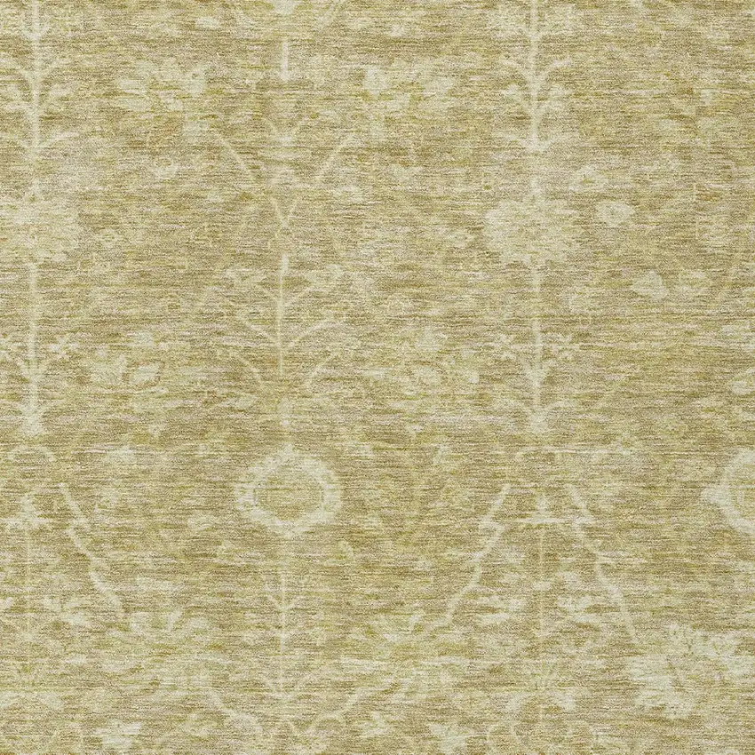 Tan And Beige Floral Washable Indoor Outdoor Area Rug Photo 5