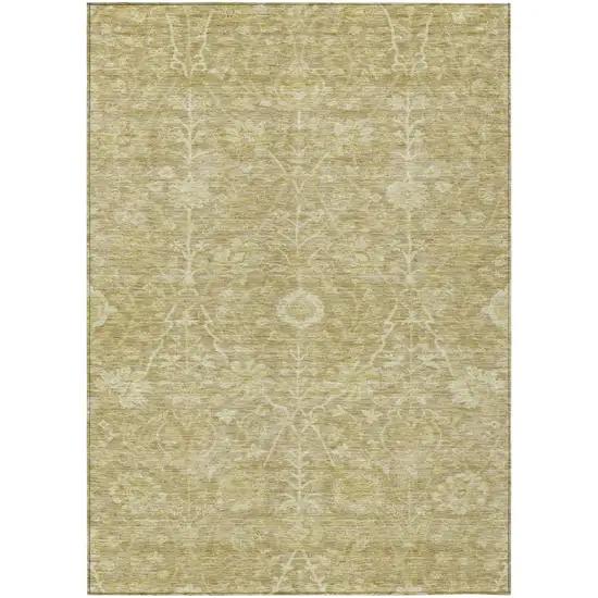 Tan And Beige Floral Washable Indoor Outdoor Area Rug Photo 2