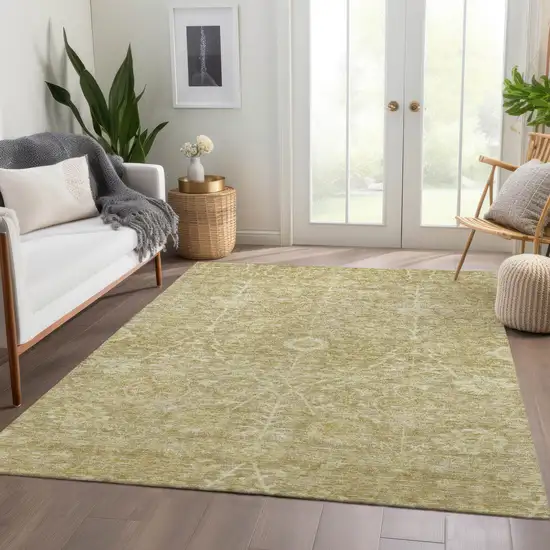 Tan And Beige Floral Washable Indoor Outdoor Area Rug Photo 9