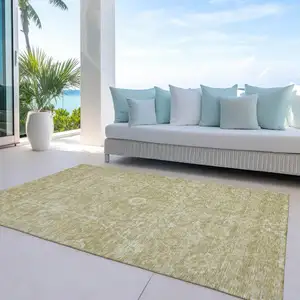 Photo of Tan And Beige Floral Washable Indoor Outdoor Area Rug