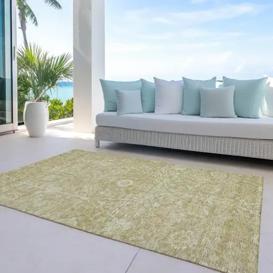 Tan And Beige Floral Washable Indoor Outdoor Area Rug Photo 7