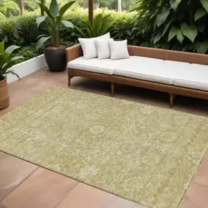 Photo of Tan And Beige Floral Washable Indoor Outdoor Area Rug
