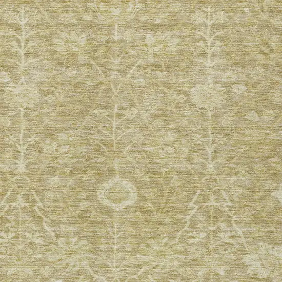 Tan And Beige Floral Washable Indoor Outdoor Area Rug Photo 5