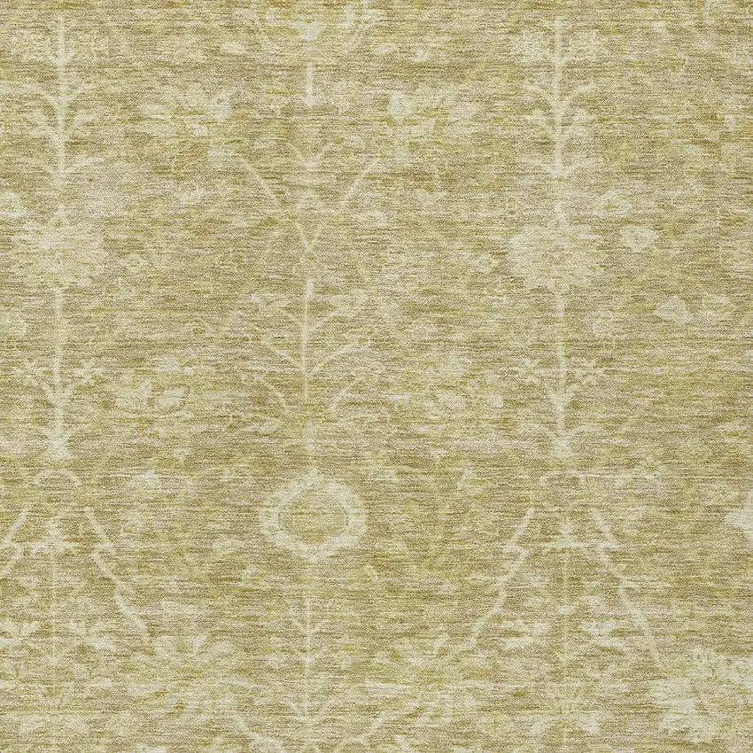 Tan And Beige Floral Washable Indoor Outdoor Area Rug Photo 5