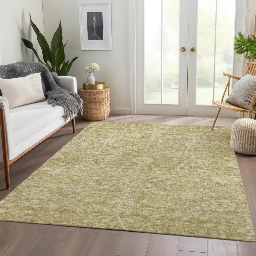 Tan And Beige Floral Washable Indoor Outdoor Area Rug Photo 9