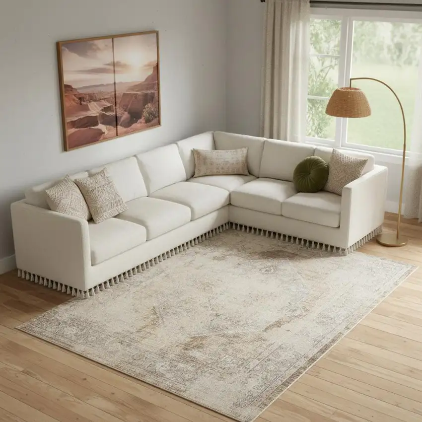 Tan And Beige Geometric Area Rug Photo 1