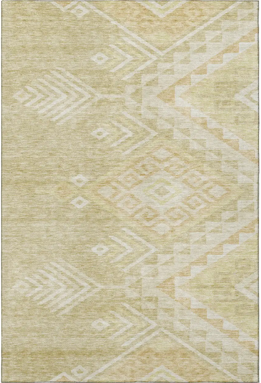 Tan And Beige Geometric Washable Area Rug With UV Protection Photo 3