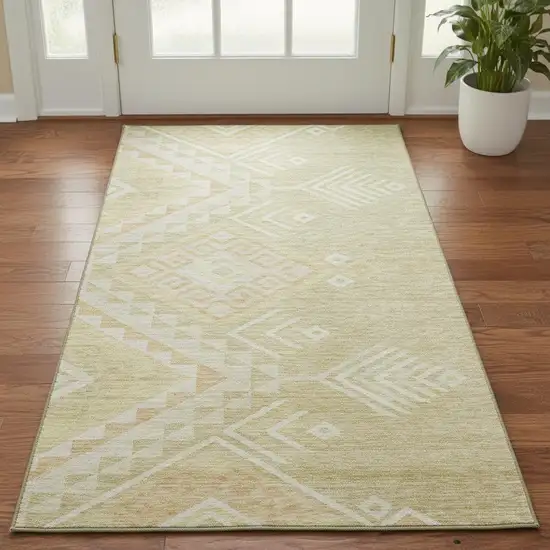 Tan And Beige Geometric Washable Area Rug With UV Protection Photo 2