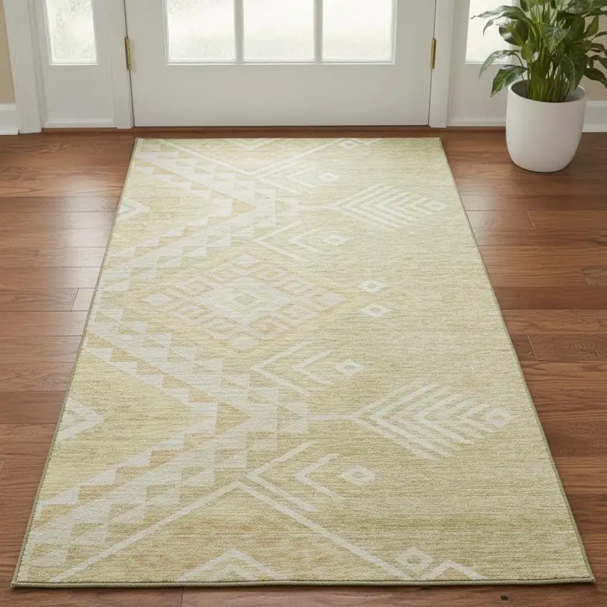Tan And Beige Geometric Washable Area Rug With UV Protection Photo 2