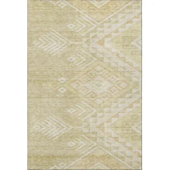 Tan And Beige Geometric Washable Area Rug With UV Protection Photo 3