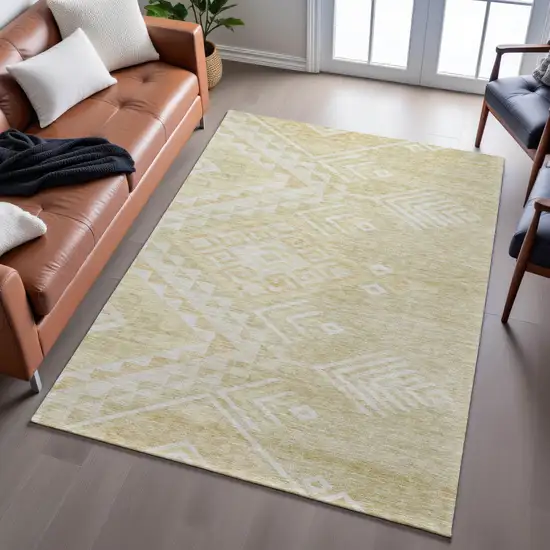 Tan And Beige Geometric Washable Area Rug With UV Protection Photo 5