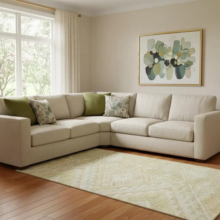 Tan And Beige Geometric Washable Area Rug With UV Protection Photo 2