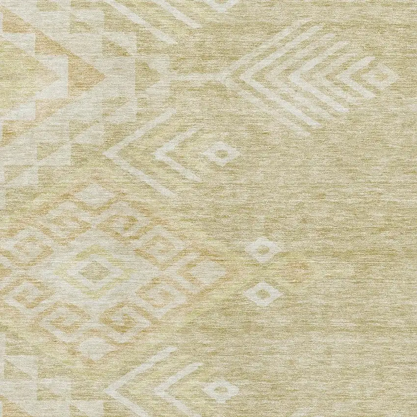 Tan And Beige Geometric Washable Area Rug With UV Protection Photo 2