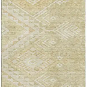 Photo of Tan And Beige Geometric Washable Area Rug With UV Protection