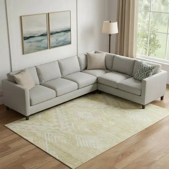 Tan And Beige Geometric Washable Area Rug With UV Protection Photo 2