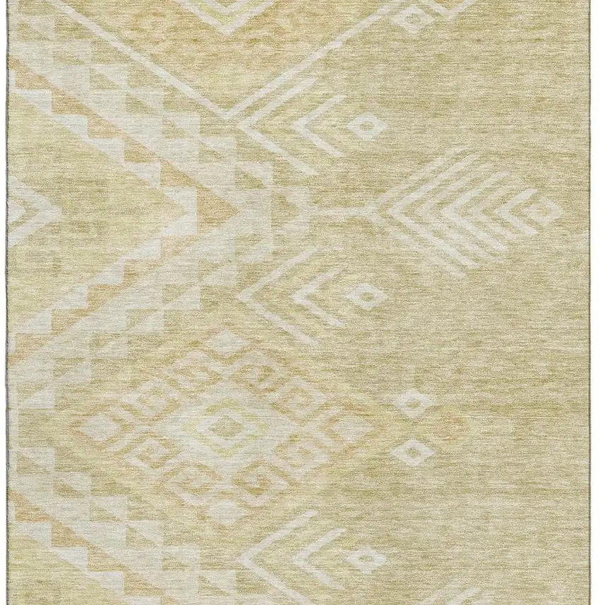 Tan And Beige Geometric Washable Area Rug With UV Protection Photo 3