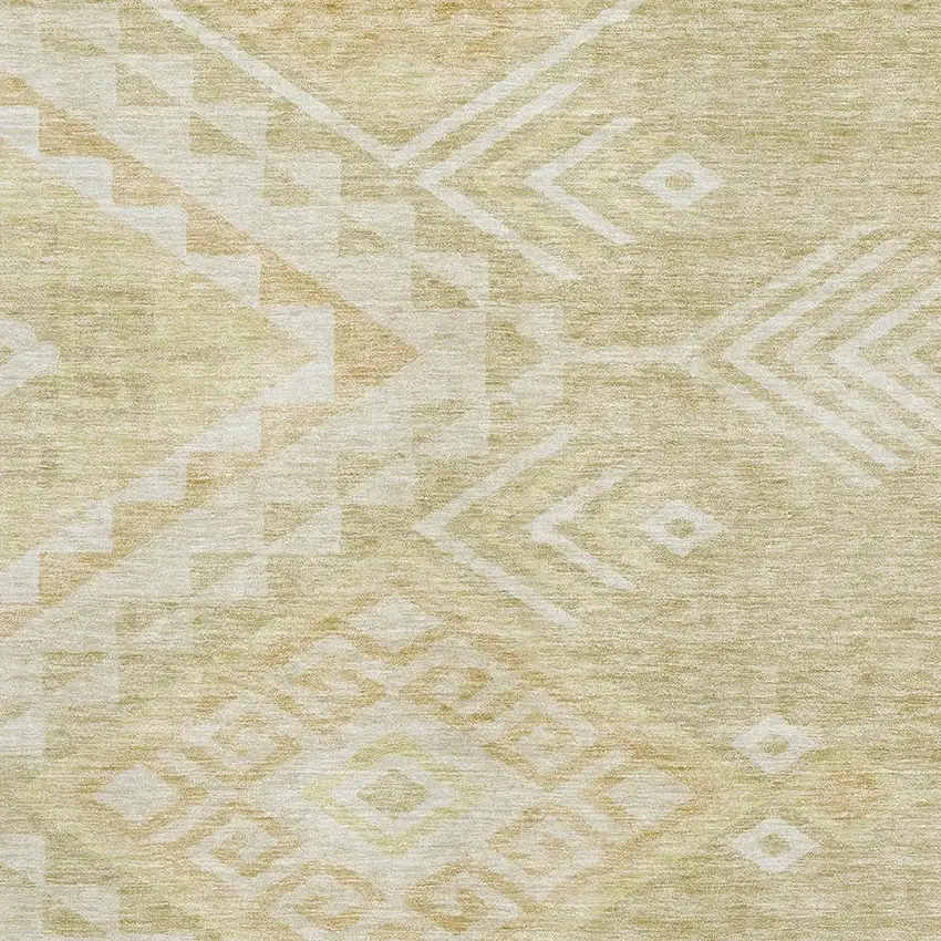 Tan And Beige Geometric Washable Area Rug With UV Protection Photo 2