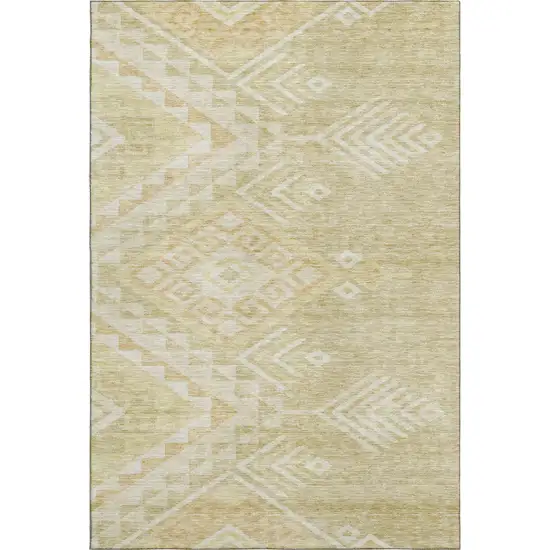 Tan And Beige Geometric Washable Area Rug With UV Protection Photo 1