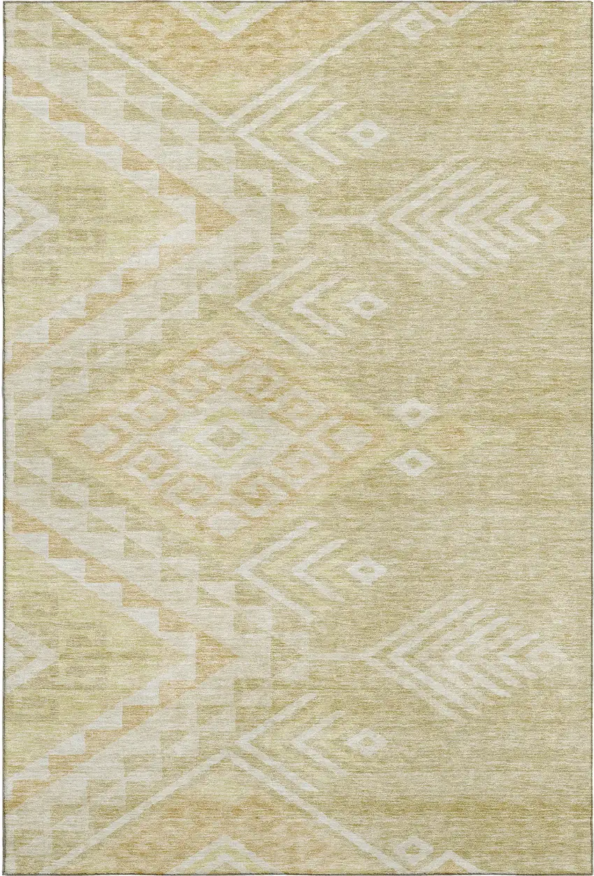 Tan And Beige Geometric Washable Area Rug With UV Protection Photo 1
