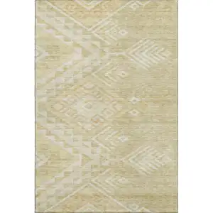 Photo of Tan And Beige Geometric Washable Area Rug With UV Protection