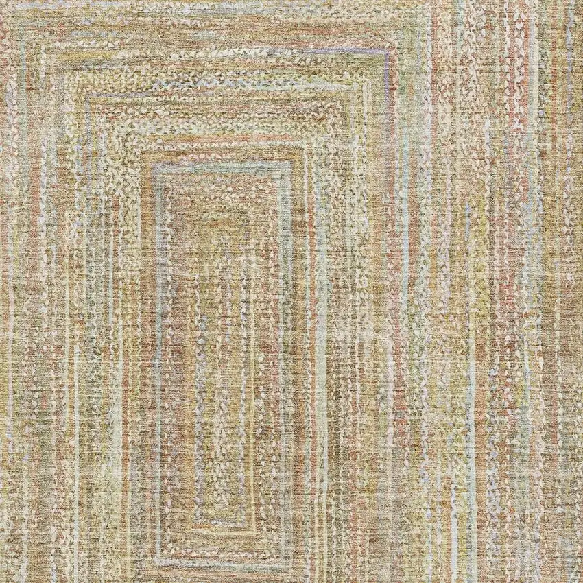 Tan And Beige Geometric Washable Area Rug With UV Protection Photo 2