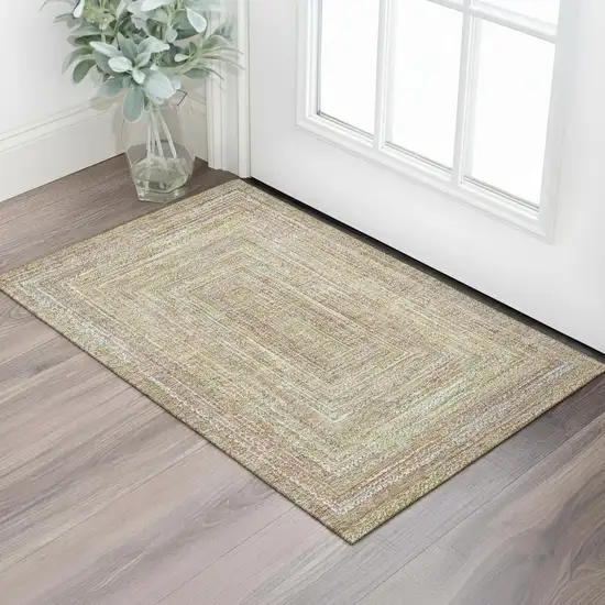 Tan And Beige Geometric Washable Area Rug With UV Protection Photo 2