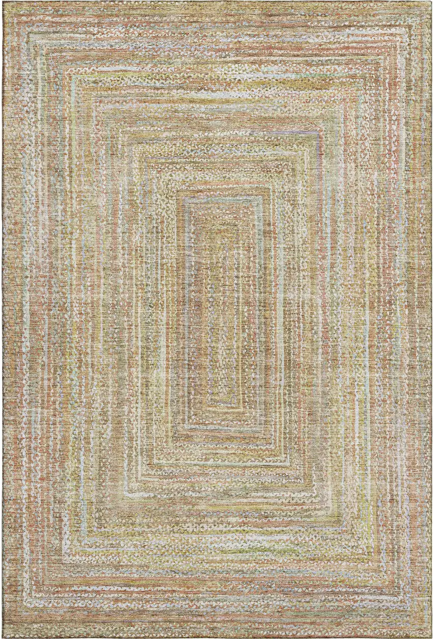 Tan And Beige Geometric Washable Area Rug With UV Protection Photo 1