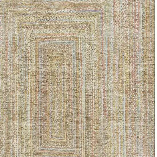 Tan And Beige Geometric Washable Area Rug With UV Protection Photo 2