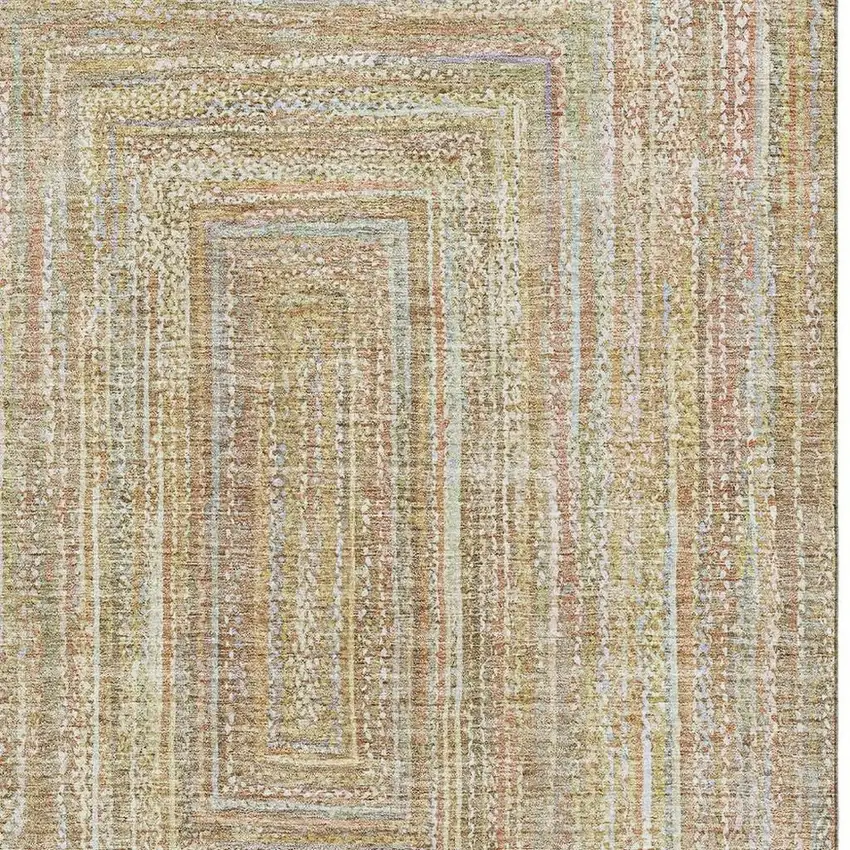 Tan And Beige Geometric Washable Area Rug With UV Protection Photo 2