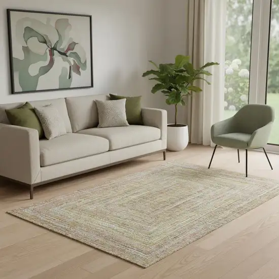 Tan And Beige Geometric Washable Area Rug With UV Protection Photo 2