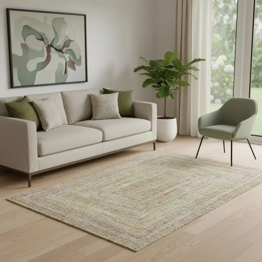 Tan And Beige Geometric Washable Area Rug With UV Protection Photo 2