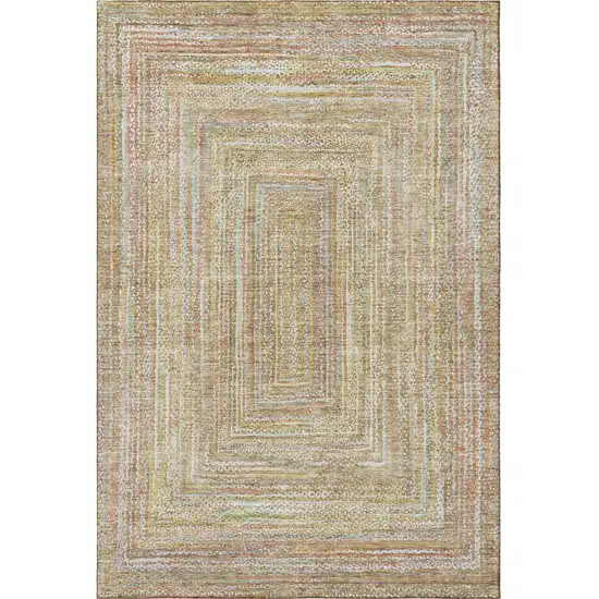 Tan And Beige Geometric Washable Area Rug With UV Protection Photo 3