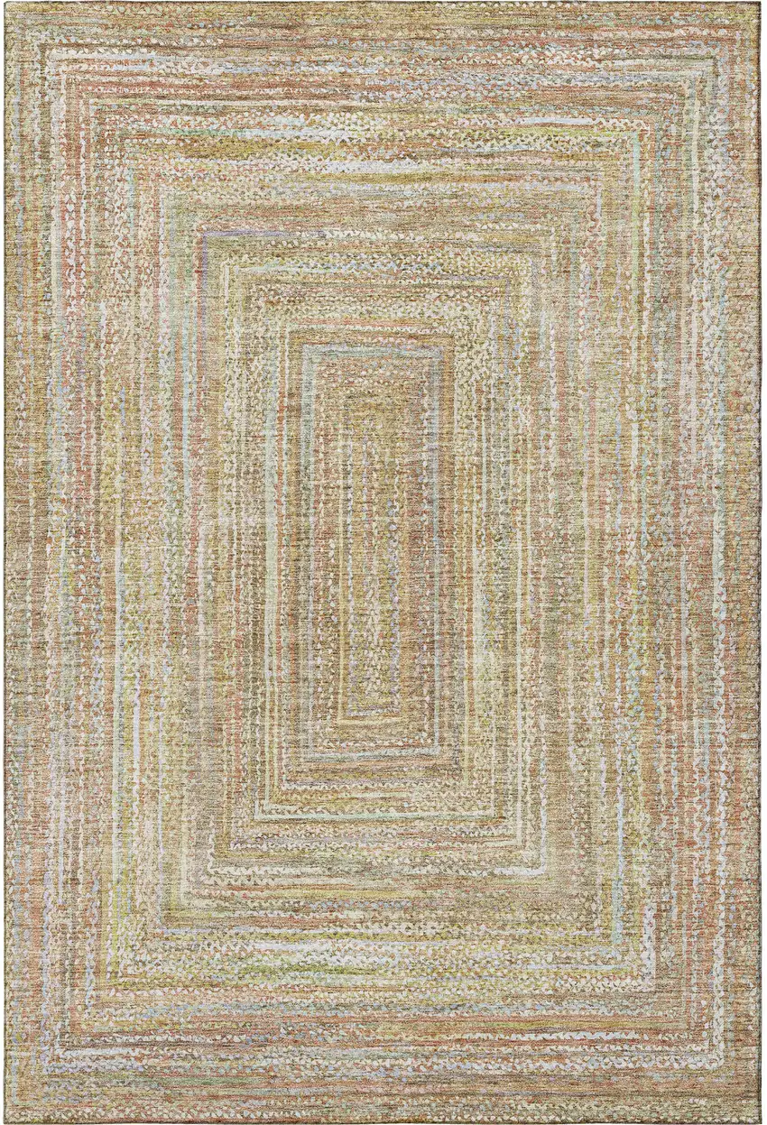 Tan And Beige Geometric Washable Area Rug With UV Protection Photo 3