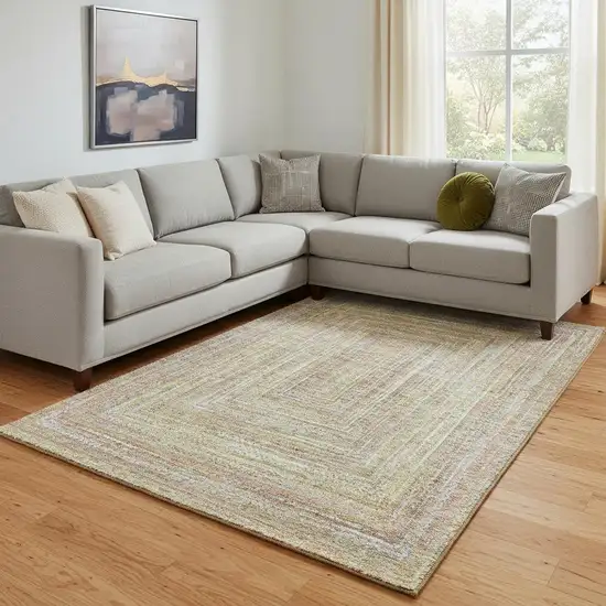 Tan And Beige Geometric Washable Area Rug With UV Protection Photo 2